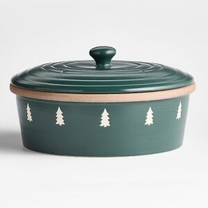 New! Crate&Barrel Green Tree Ceramic Casserole Dish with Lid